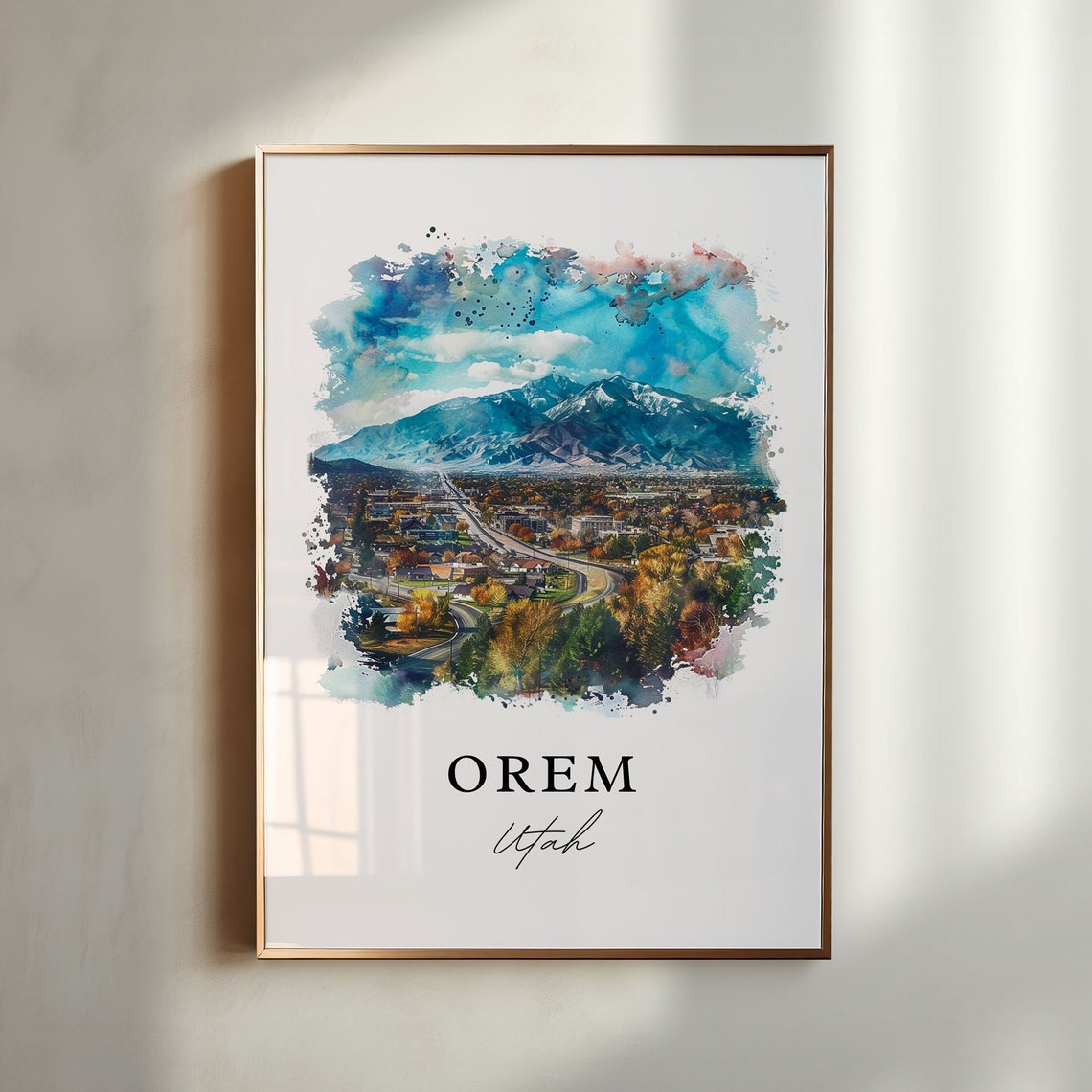 Orem Utah Watercolor Fall City Wasatch Mountain Scenic Poster