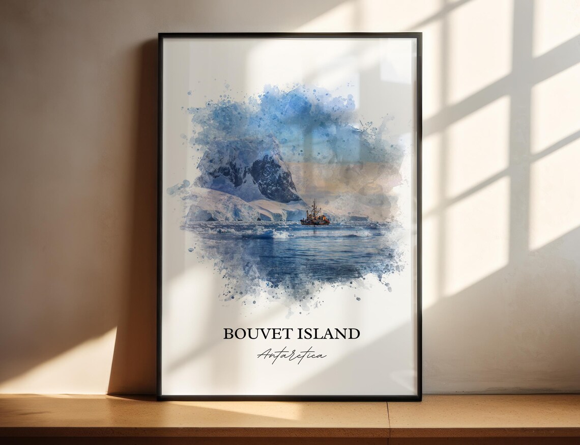 Bouvet Island Remote Watercolor Snowy Peaks Ship Travel Poster
