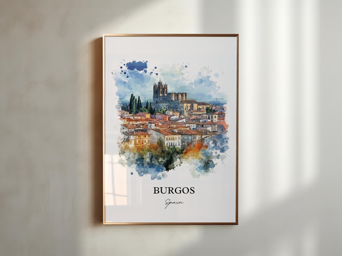 Burgos Spain Gothic Cathedral Rooftops Watercolor Travel Poster - Image 5