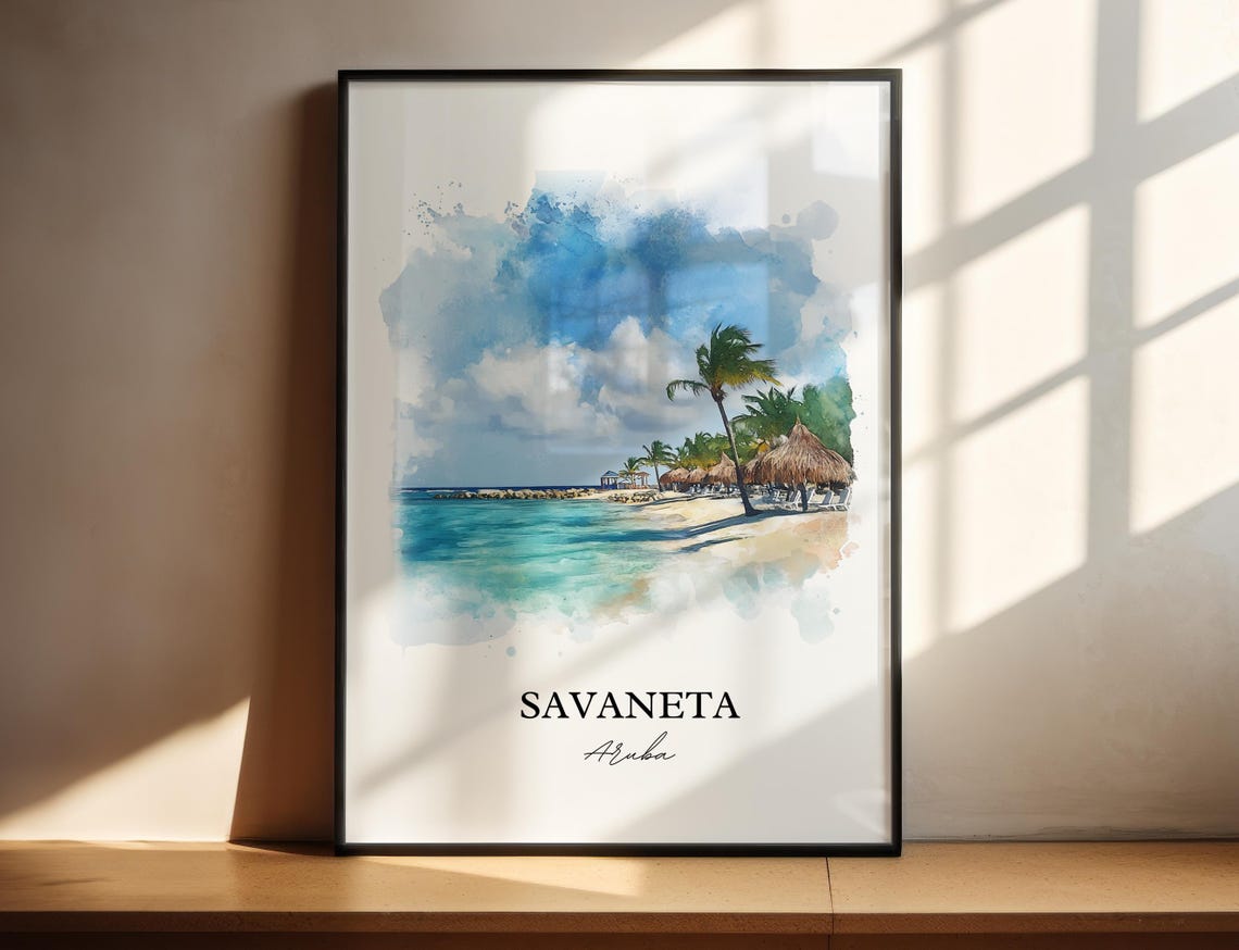 Savaneta Wall Art Aruba Print Watercolor Gift Travel Poster Housewarming