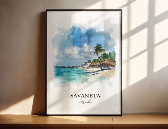 Savaneta Wall Art Aruba Print Watercolor Gift Travel Poster Housewarming