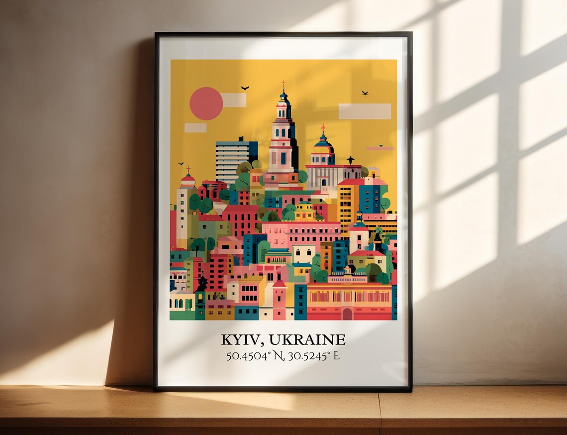 Kyiv Ukraine Golden Domes Bell Tower Retro Travel Art Poster