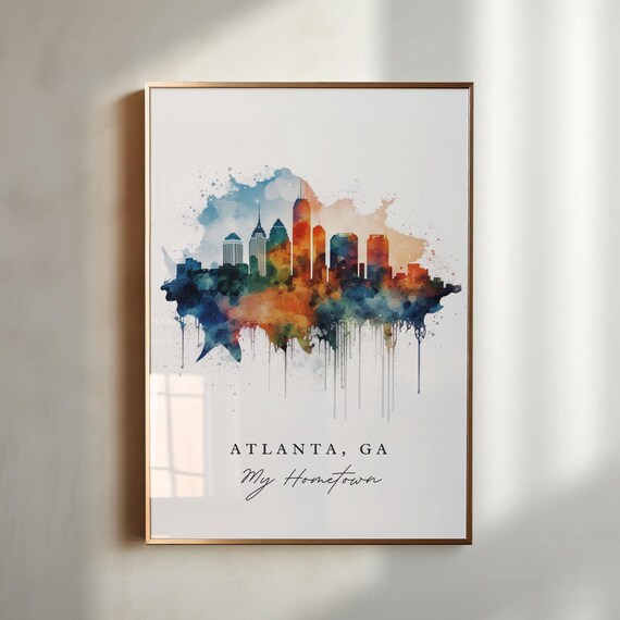 Atlanta Georgia Colorful Watercolor Skyline Hometown Keepsake Print