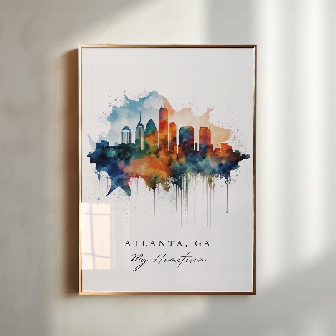 Atlanta Georgia Colorful Watercolor Skyline Hometown Keepsake Print