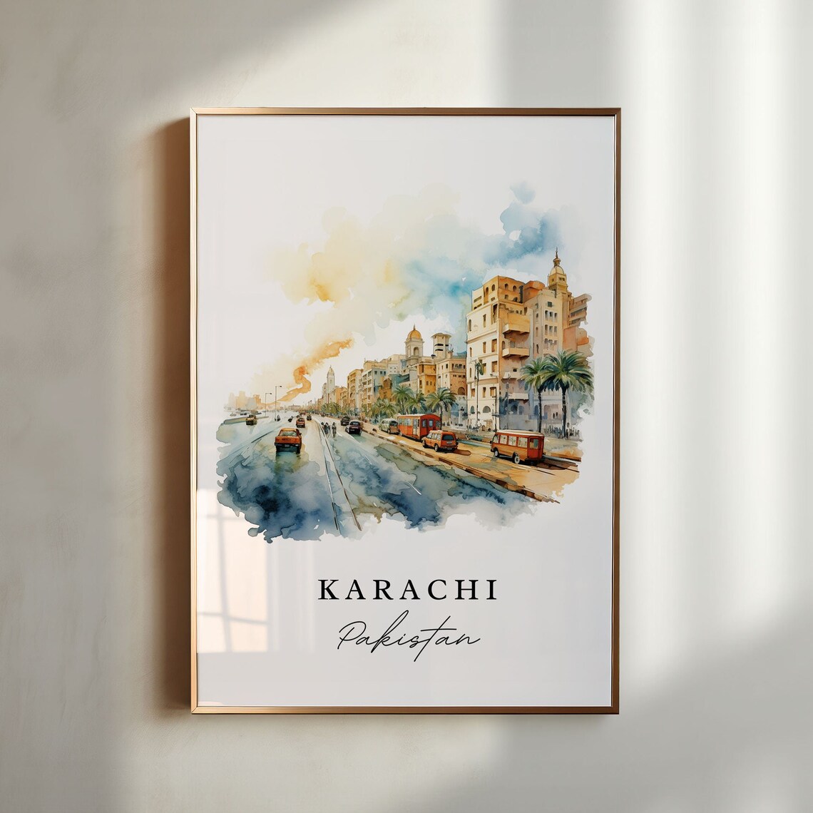 Karachi Pakistan Watercolor Colonial Avenue Palm Street Poster