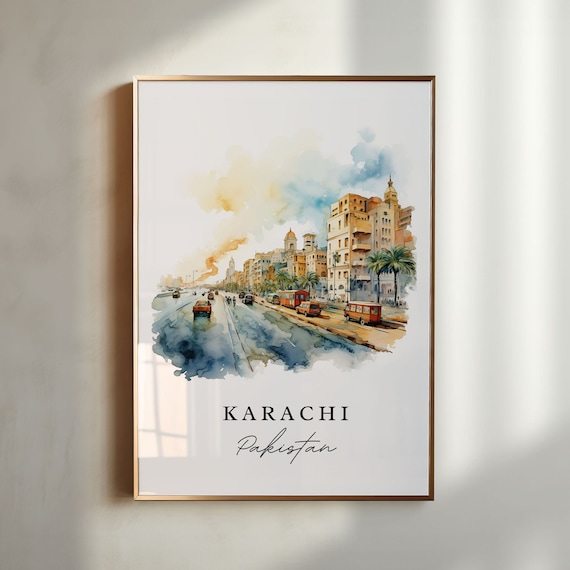 Karachi Pakistan Watercolor Colonial Avenue Palm Street Poster