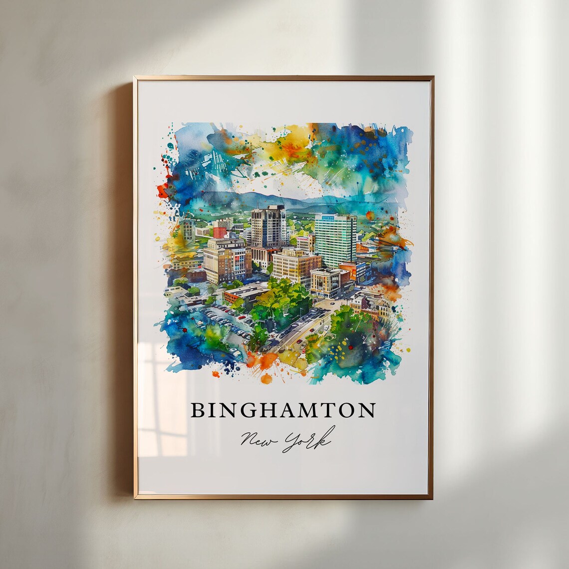 Binghamton, NY Watercolor Travel Poster Art Print
