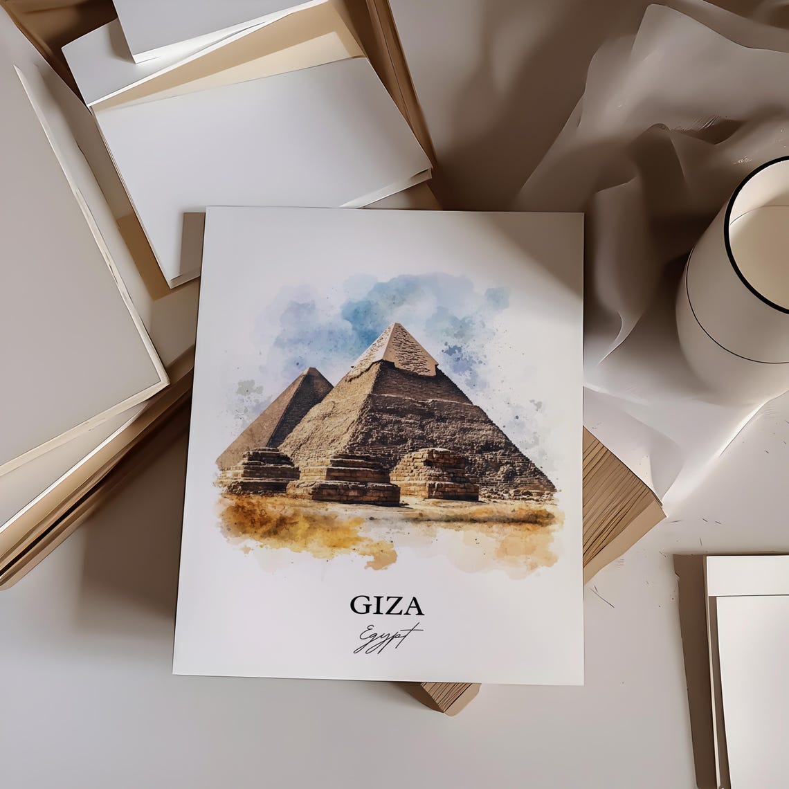 Giza Egypt Watercolor Pyramid Desert Ancient Wonder Art Poster - Image 4
