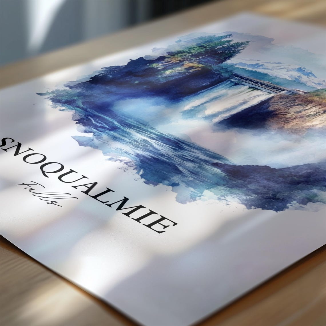 Snoqualmie Falls Watercolor Travel Poster, Washington St - Image 6
