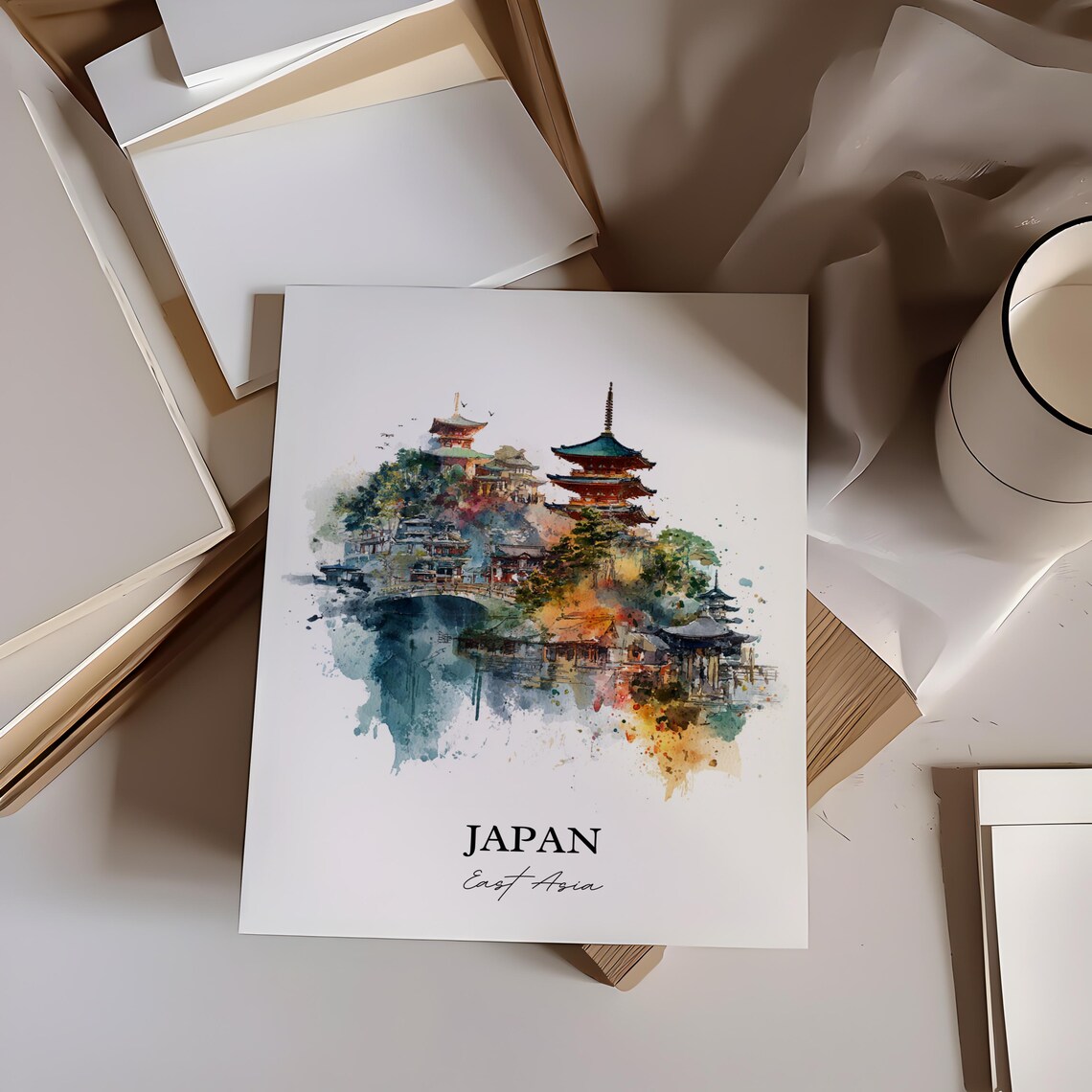 Japan East Asia Red Pagoda Temple Complex Watercolor Travel Poster - Image 3