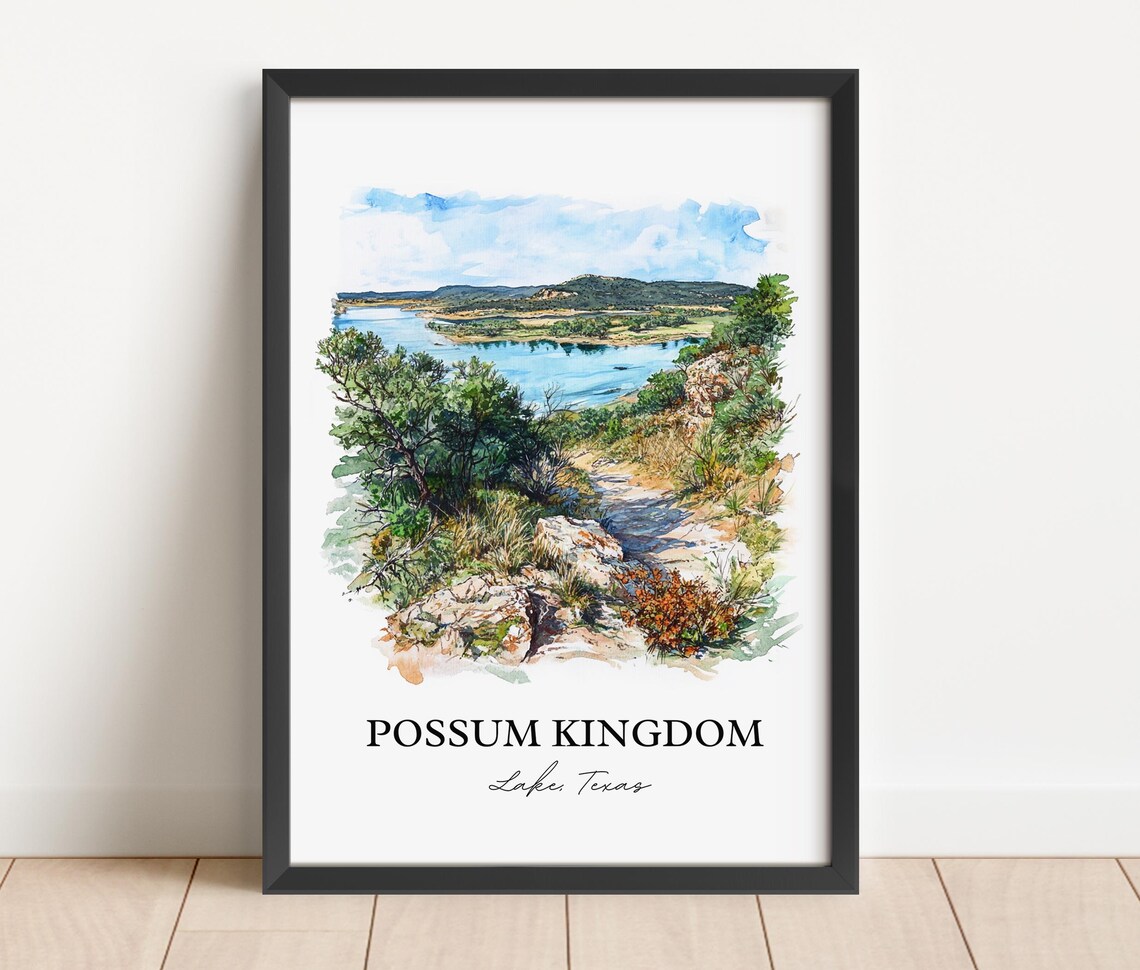 Possum Kingdom Lake Texas Rocky Trail Overlook Watercolor Poster - Image 2