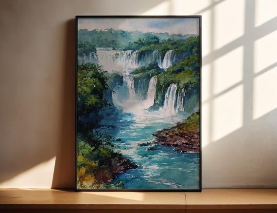 Foz Do Iguau Watercolor Art Travel Print Brazil Artwork Iguazu Falls Decor Wall