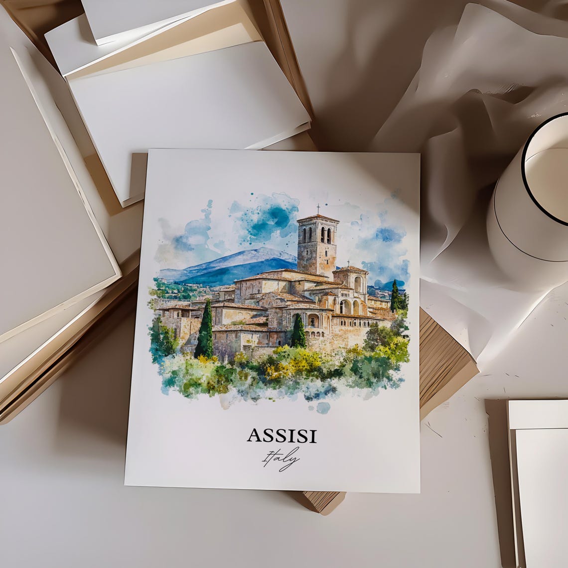 Assisi Italy Travel Poster, Umbria Region Watercolor - Image 4
