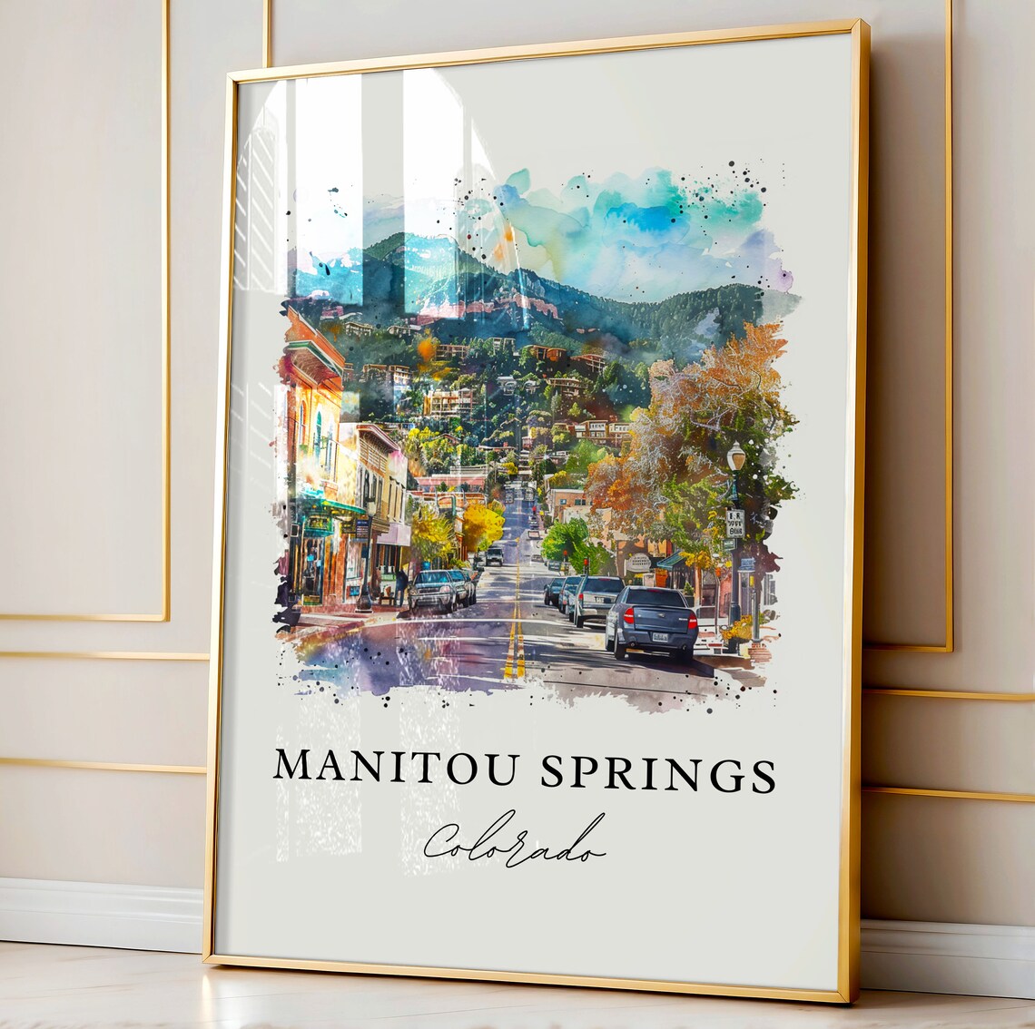 Manitou Springs Colorado Mountain Town Street Watercolor Poster - Image 4