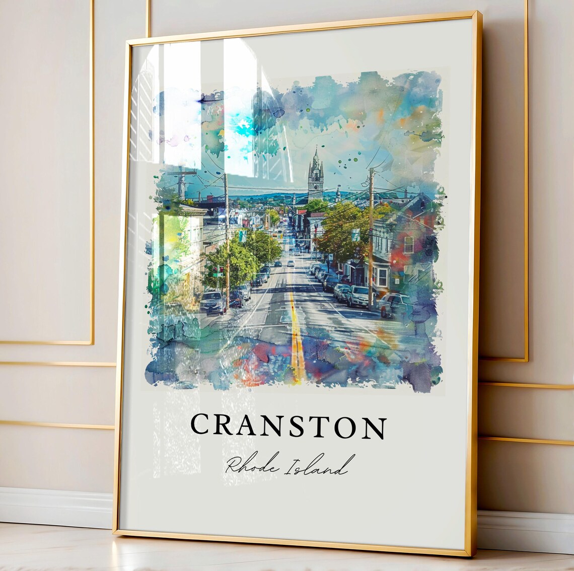 Cranston Rhode Island Downtown Street Watercolor Hometown Poster - Image 3