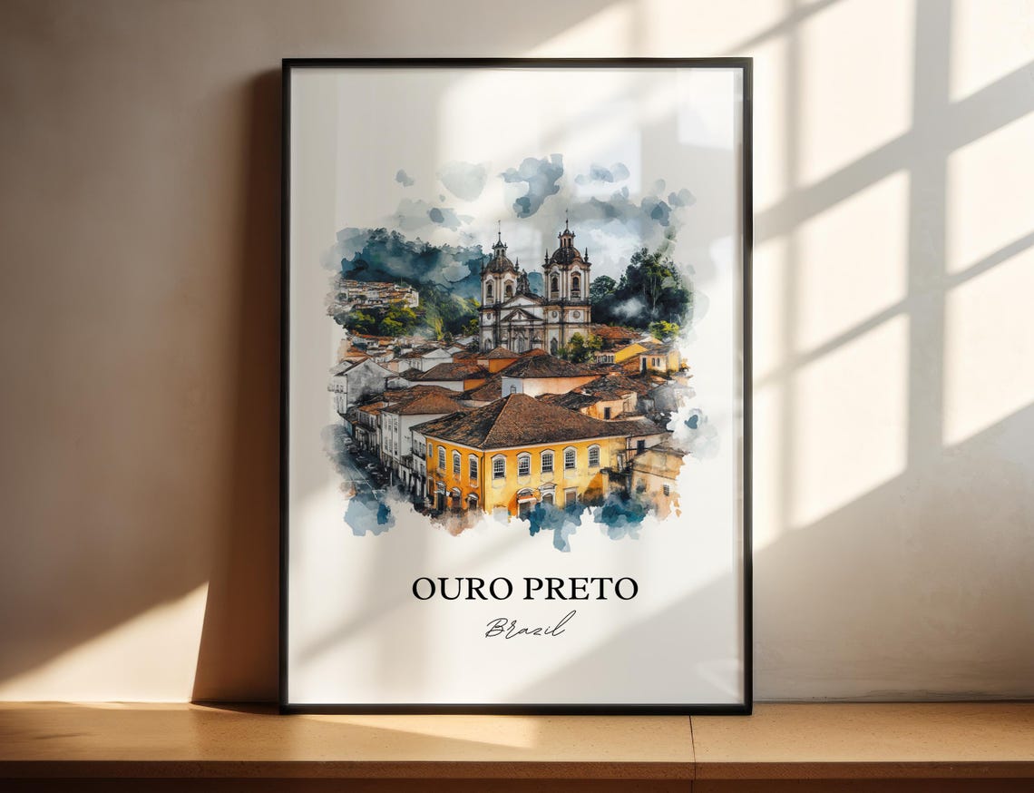 Ouro Preto Wall Art Brazil Print Watercolor Gift Travel Poster Housewarming