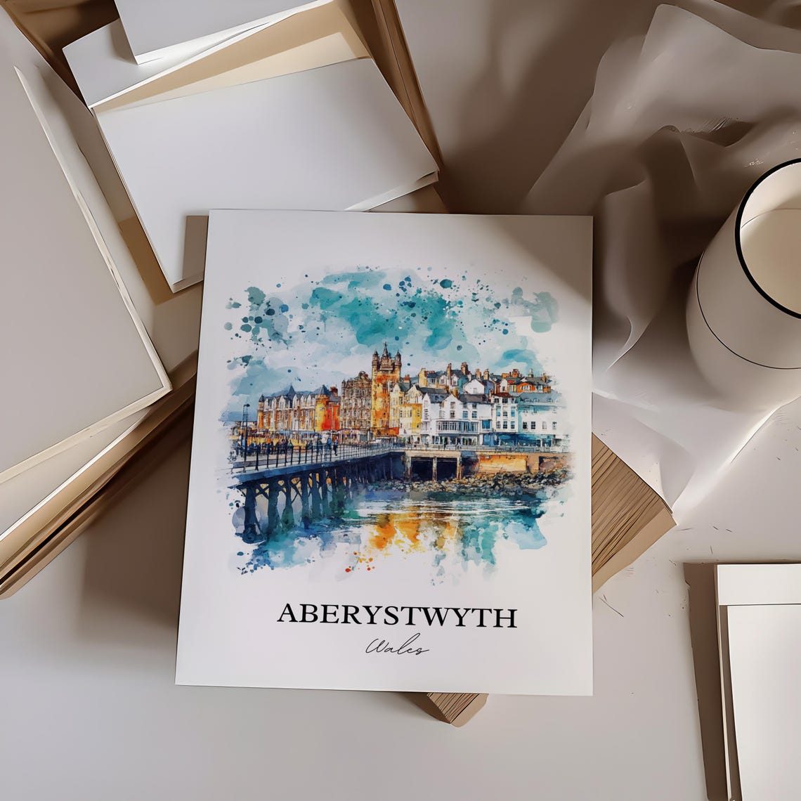 Aberystwyth Ceredigion Wales Watercolor Travel Poster - Image 3