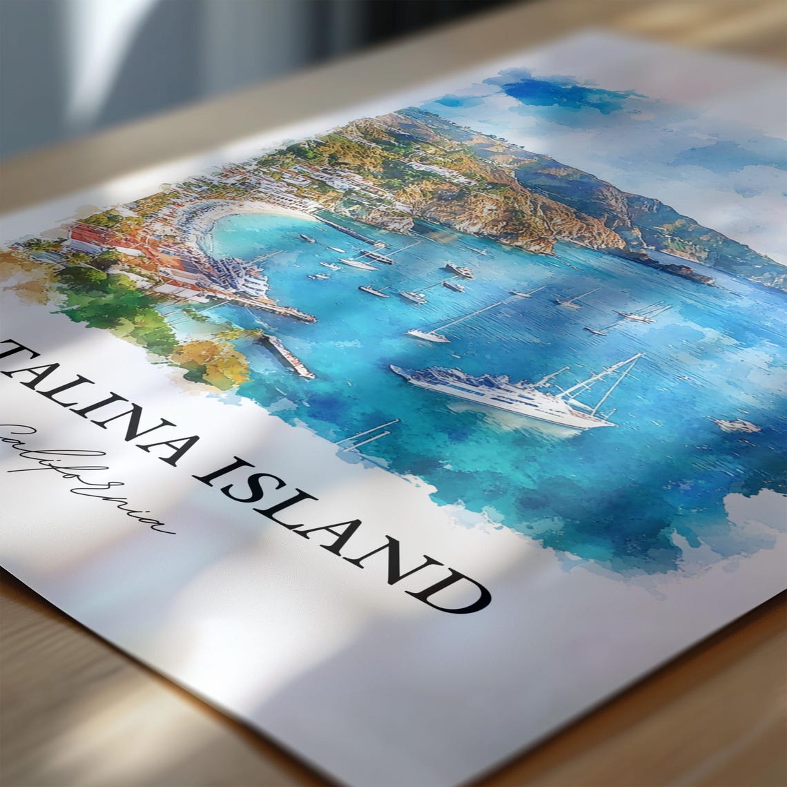 Catalina Island California Sailboat Harbor Watercolor Travel Poster - Image 6