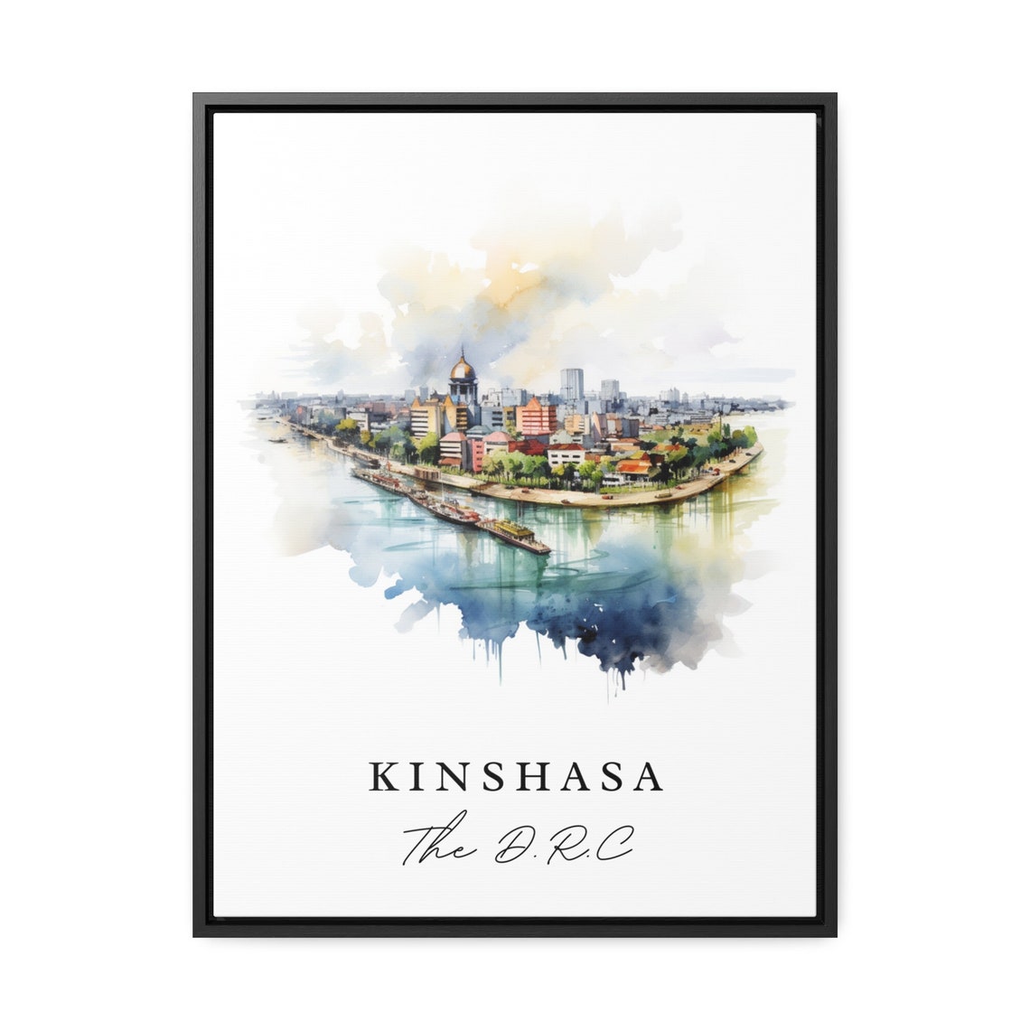 Kinshasa The DRC Grand Congo River Watercolor City Skyline Poster - Image 2