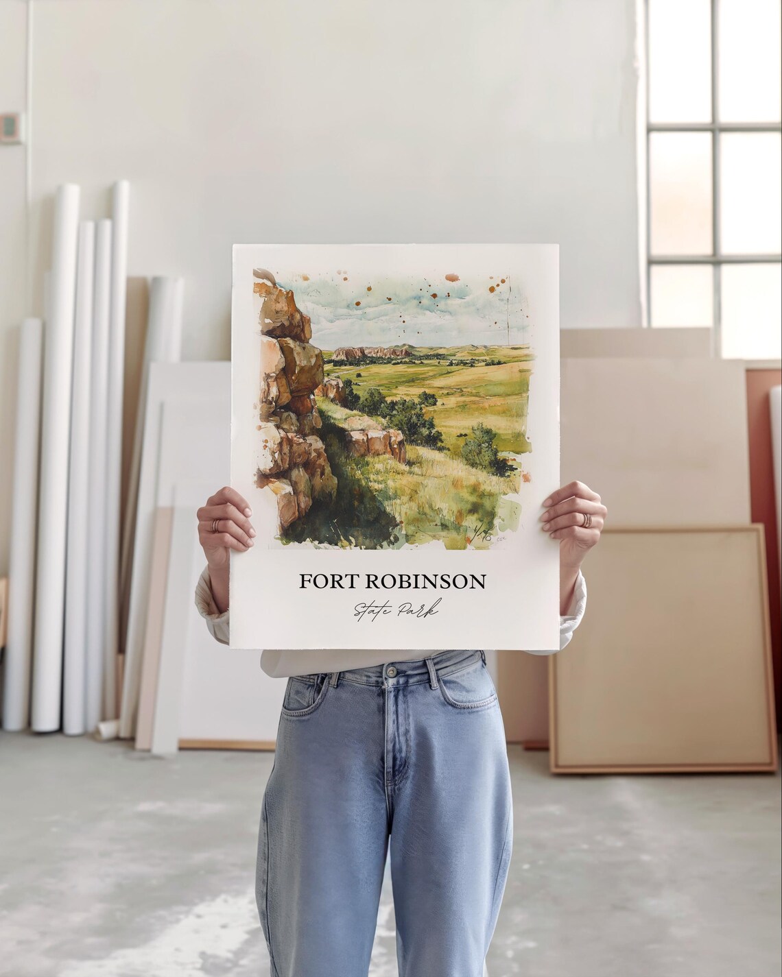 Fort Robinson State Park Nebraska Historic Buttes Watercolor Poster - Image 3