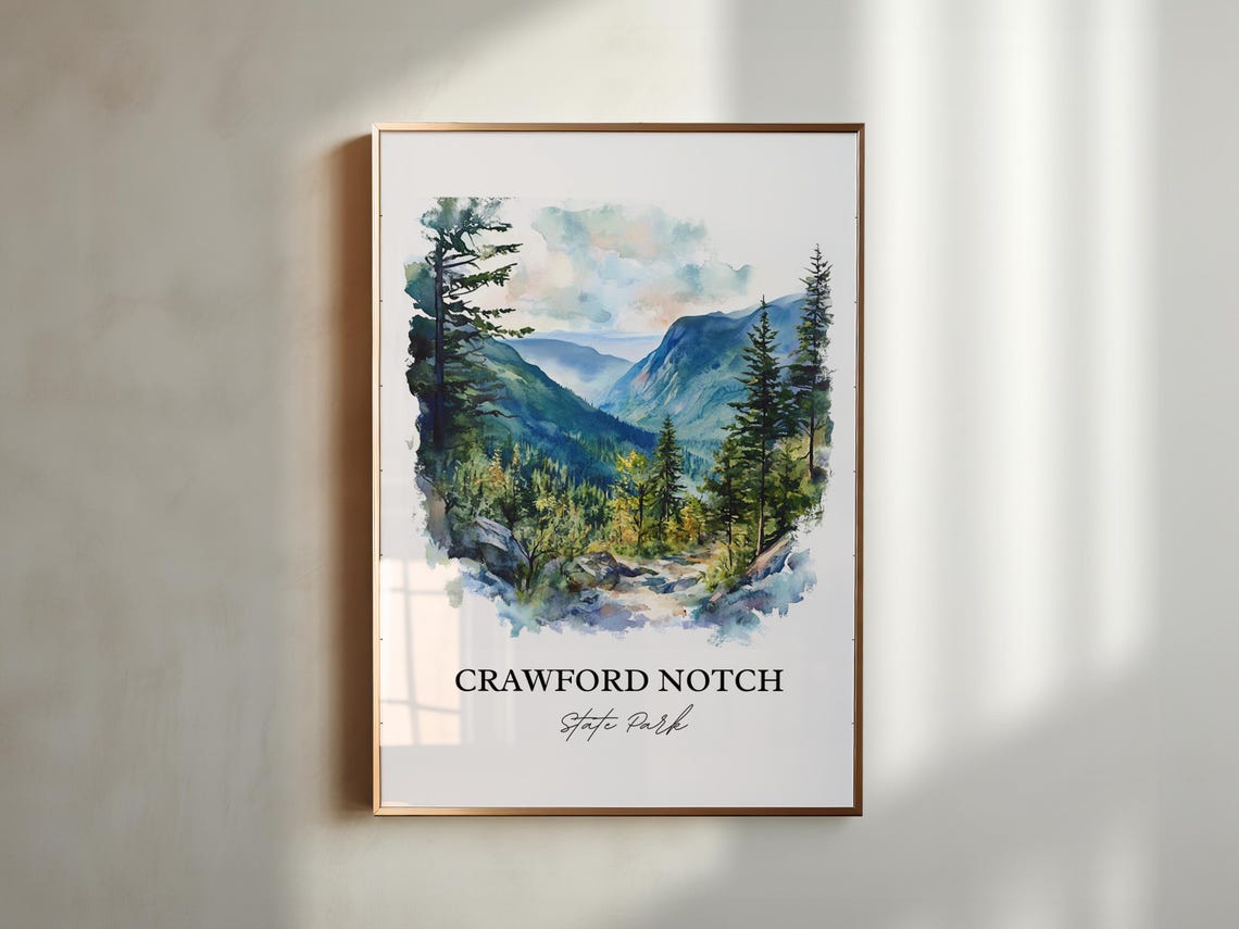 Crawford Notch State Park Mountain Valley Streams Watercolor Poster - Image 2