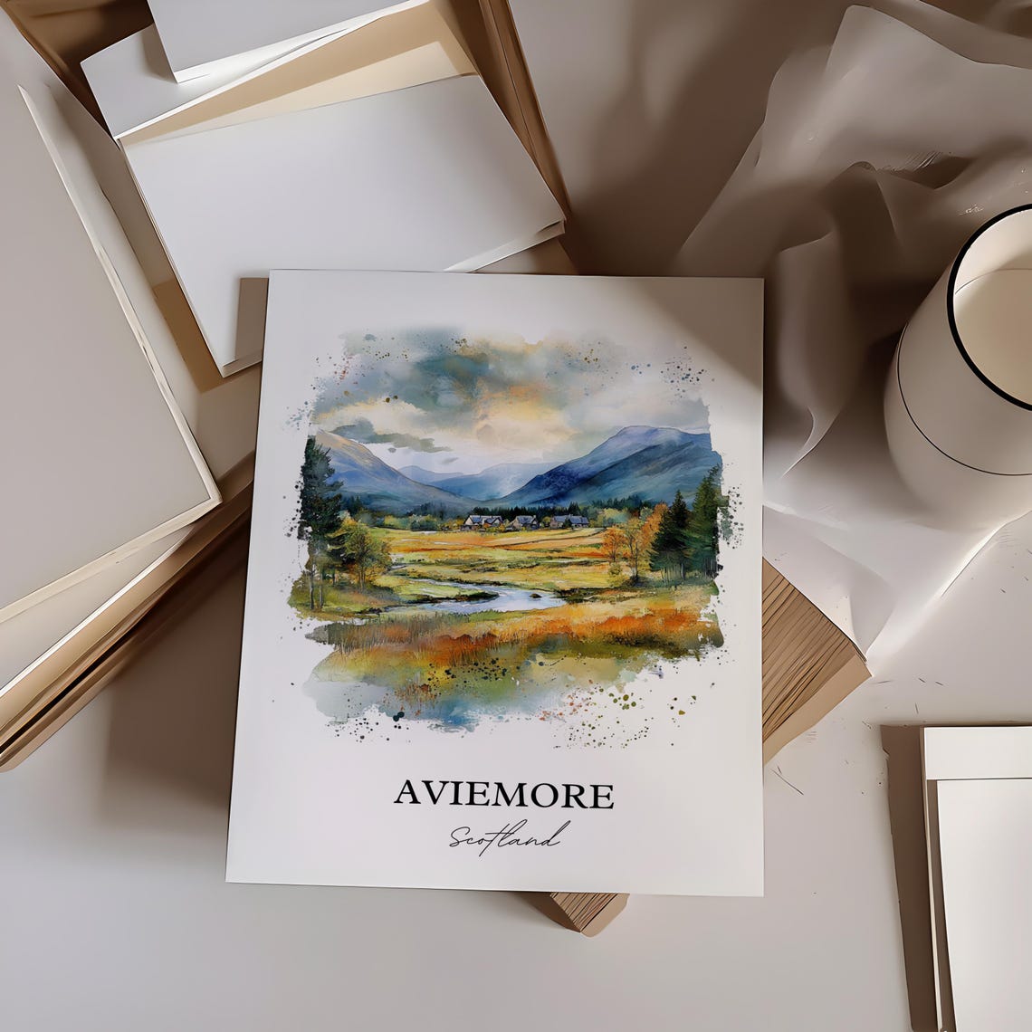 Aviemore Scotland Highland Valley River Watercolor Wilderness Poster - Image 5