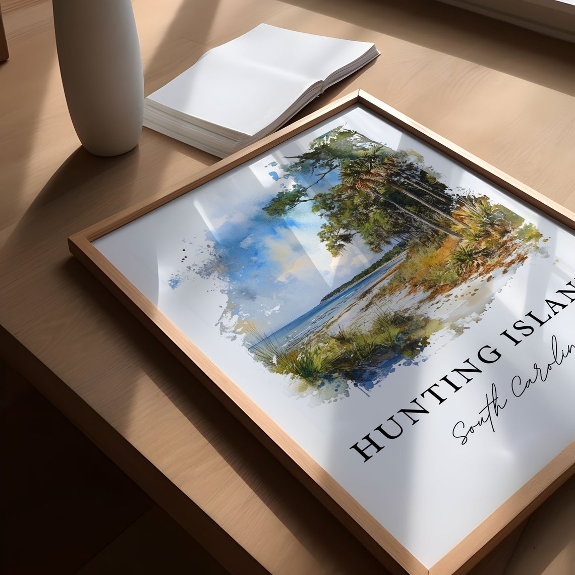 Hunting Island South Carolina Palmetto Beach Watercolor Poster - Image 4