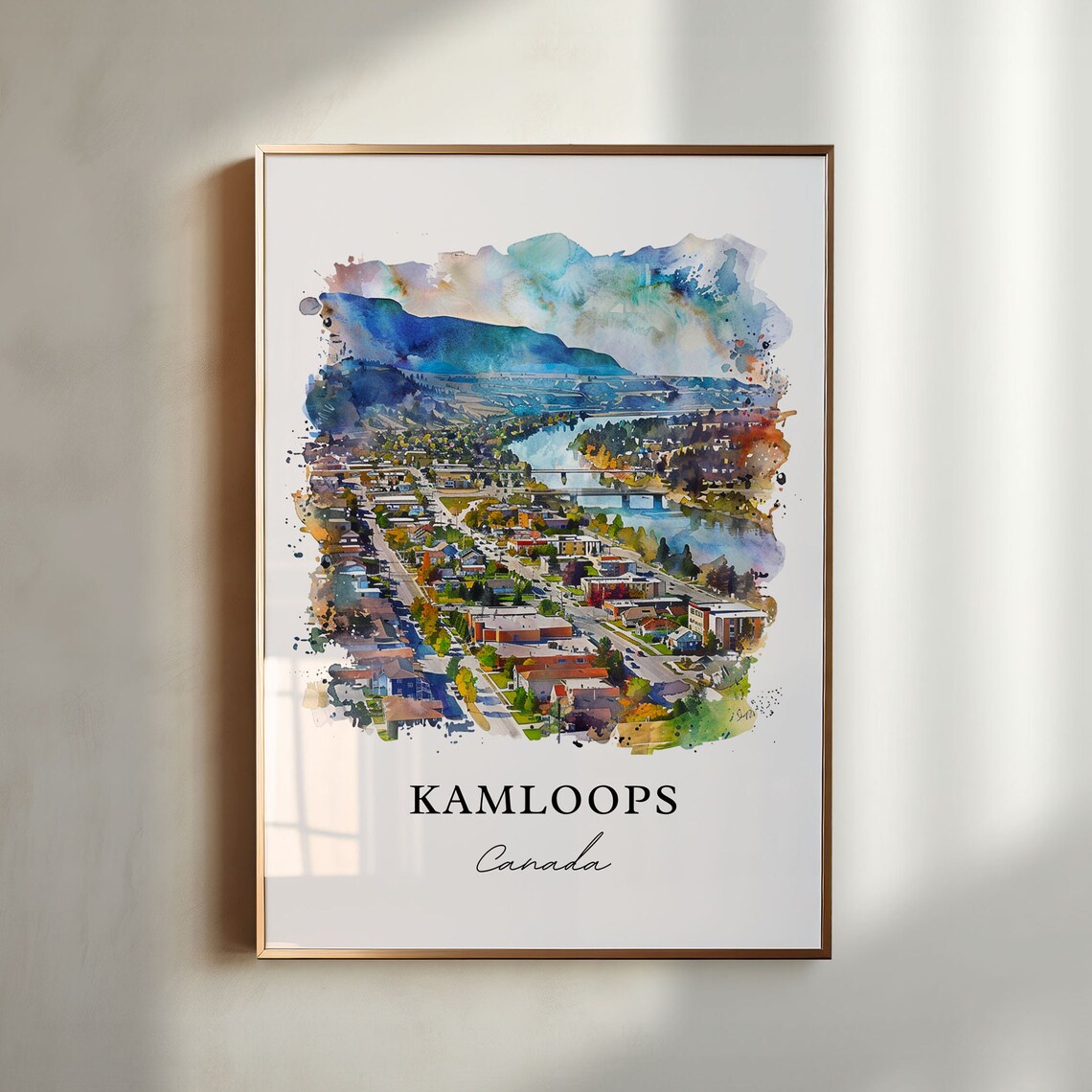 Kamloops Watercolor Travel Poster, Canada Art Print