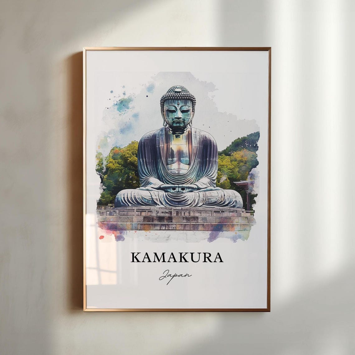 Kamakura Giant Buddha Watercolor Travel Poster