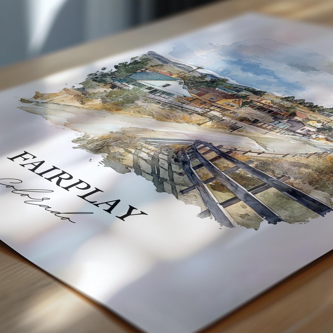 Fairplay Colorado Foothill Town Wooden Fence Watercolor Travel Poster - Image 6