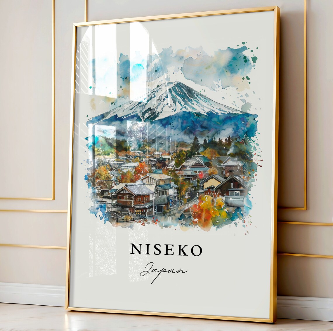 Niseko Japan Watercolor Snow Mountain Village Winter Art Poster - Image 4