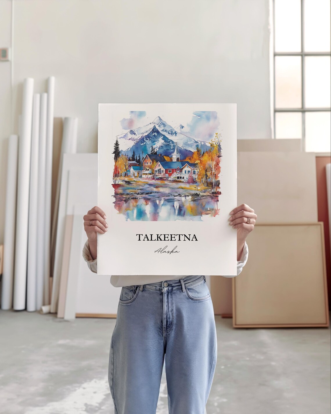 Talkeetna Watercolor Travel Poster, Alaska Art - Image 2