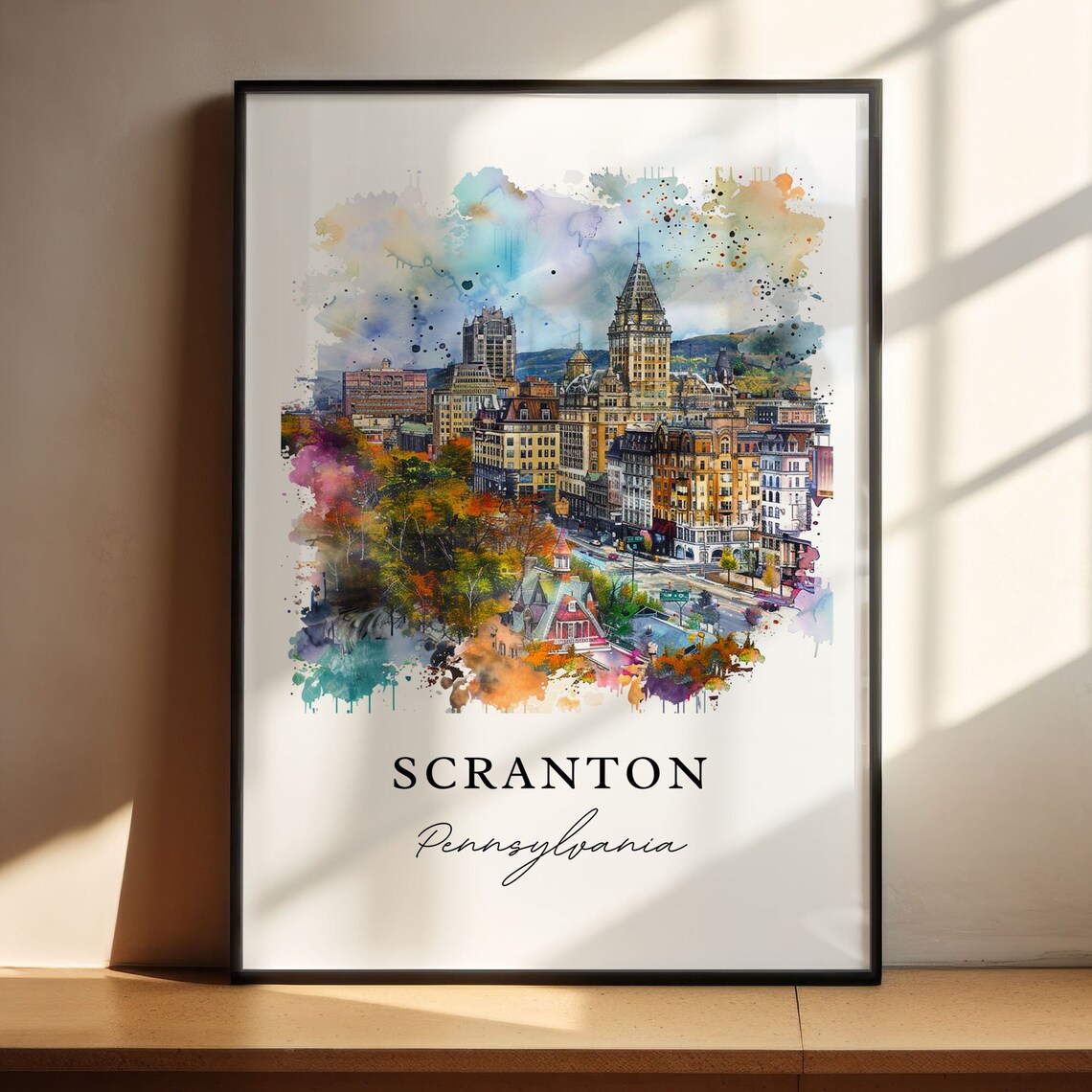 Scranton, PA Watercolor Travel Poster Art Print