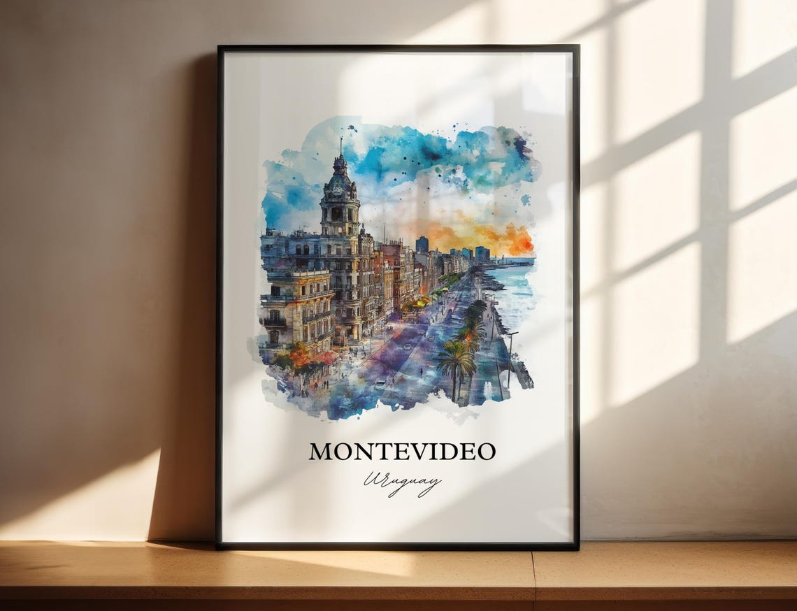 Montevideo Wall Art Uruguay Print Watercolor Gift Travel Poster Housewarming
