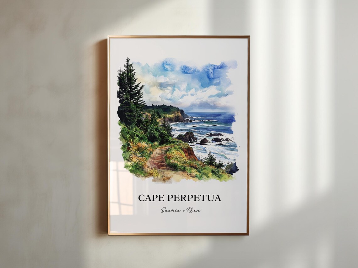 Cape Perpetua Oregon Scenic Area Watercolor Coastal Cliffs Poster - Image 2