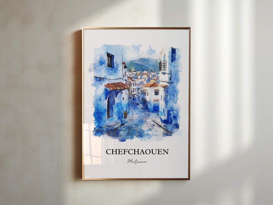 Chefchaouen Morocco Blue Medina Street Watercolor Travel Poster - Image 3