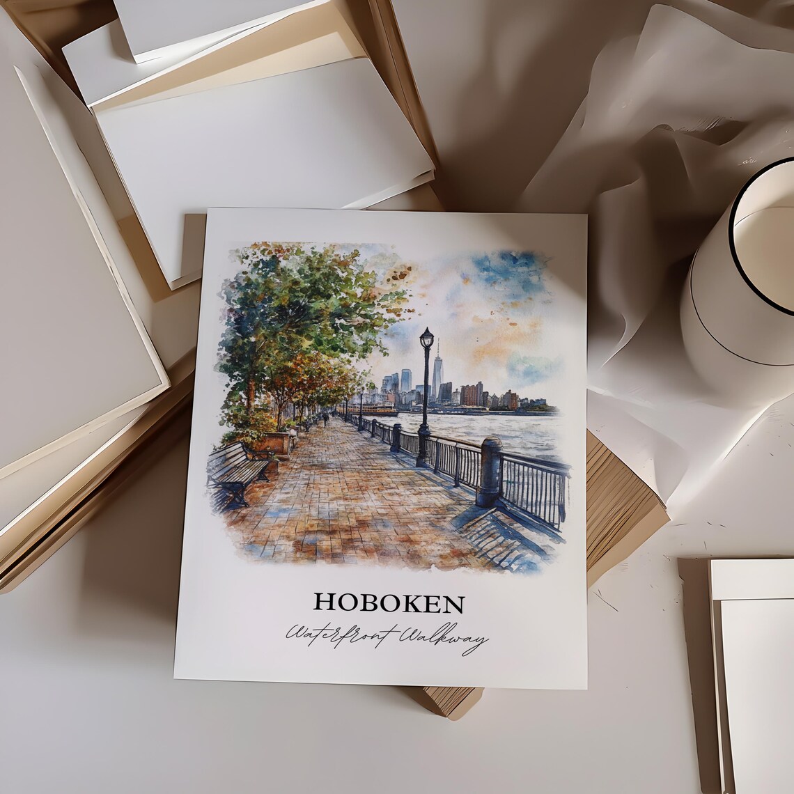 Hoboken NJ Travel Poster, North Jersey Watercolor - Image 3