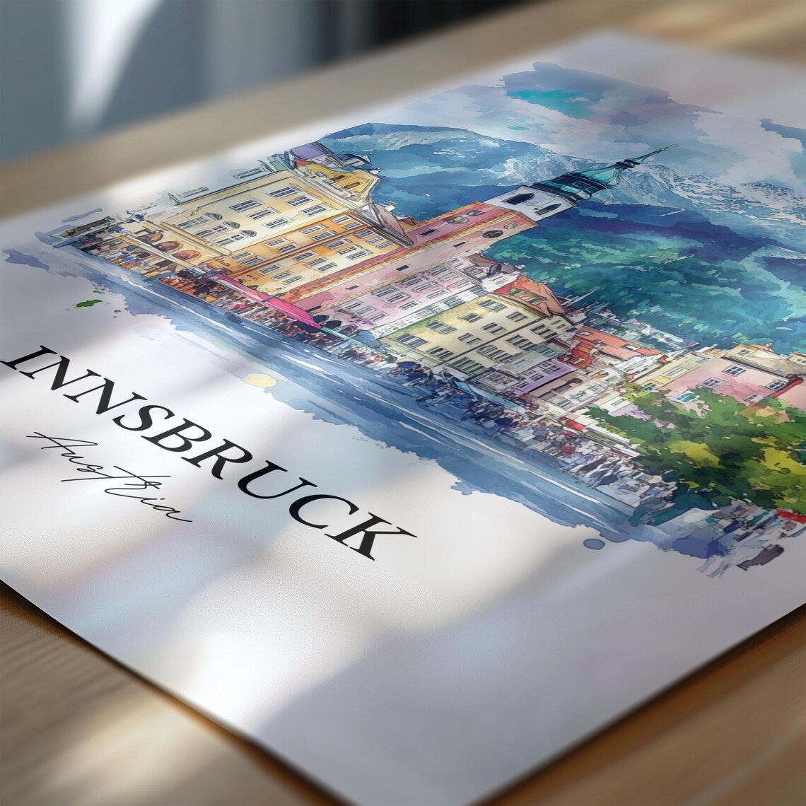 Innsbruck Austria Alpine Old Town Tower Watercolor Travel Poster - Image 6