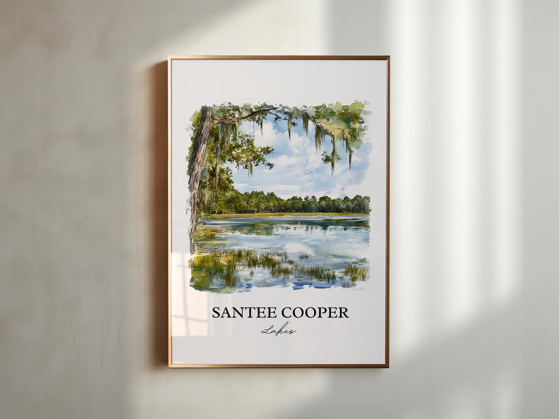 Santee Cooper Lakes Spanish Moss Watercolor Southern Travel Poster - Image 5