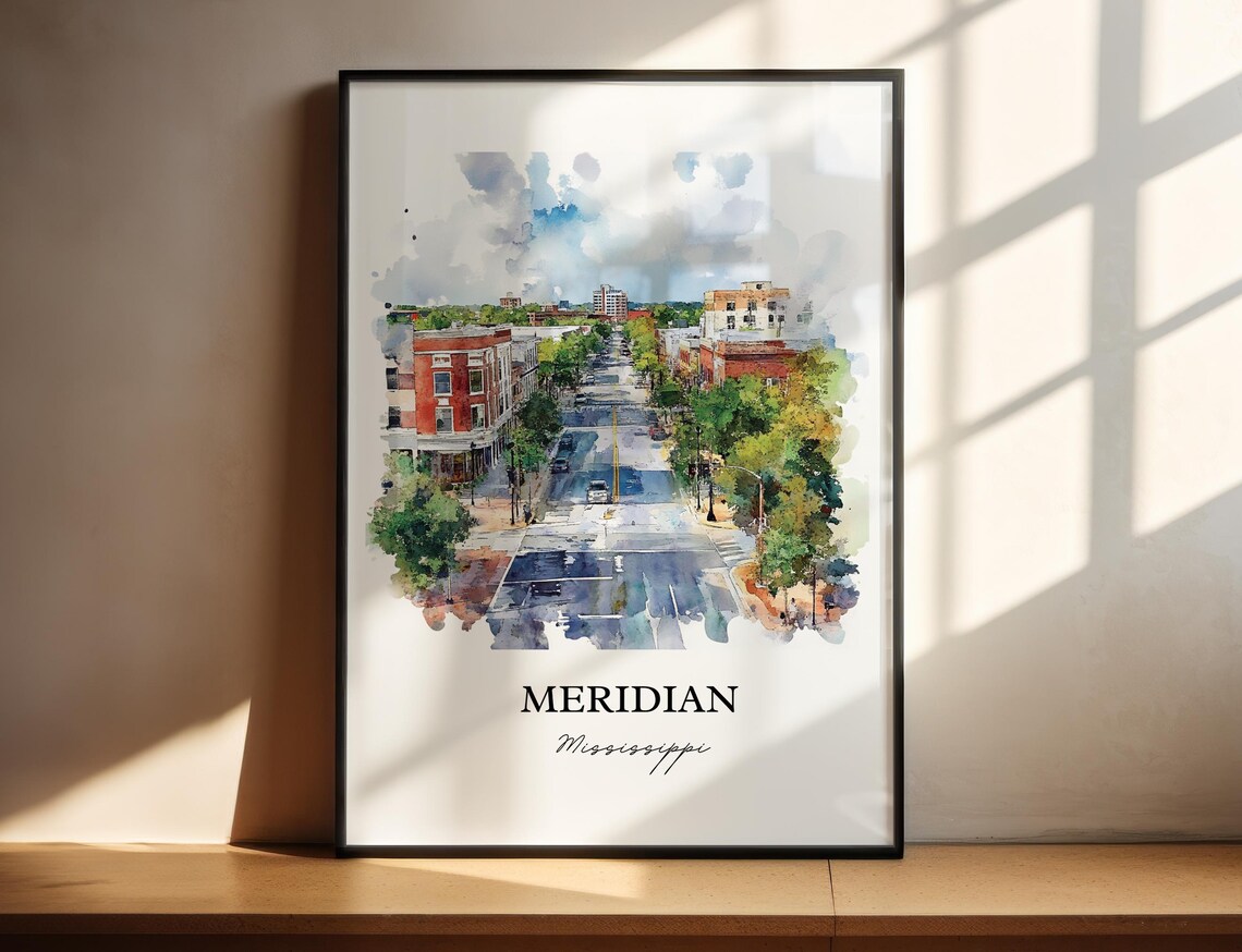 Meridian Mississippi Brick Downtown Watercolor City Travel Poster - Image 4