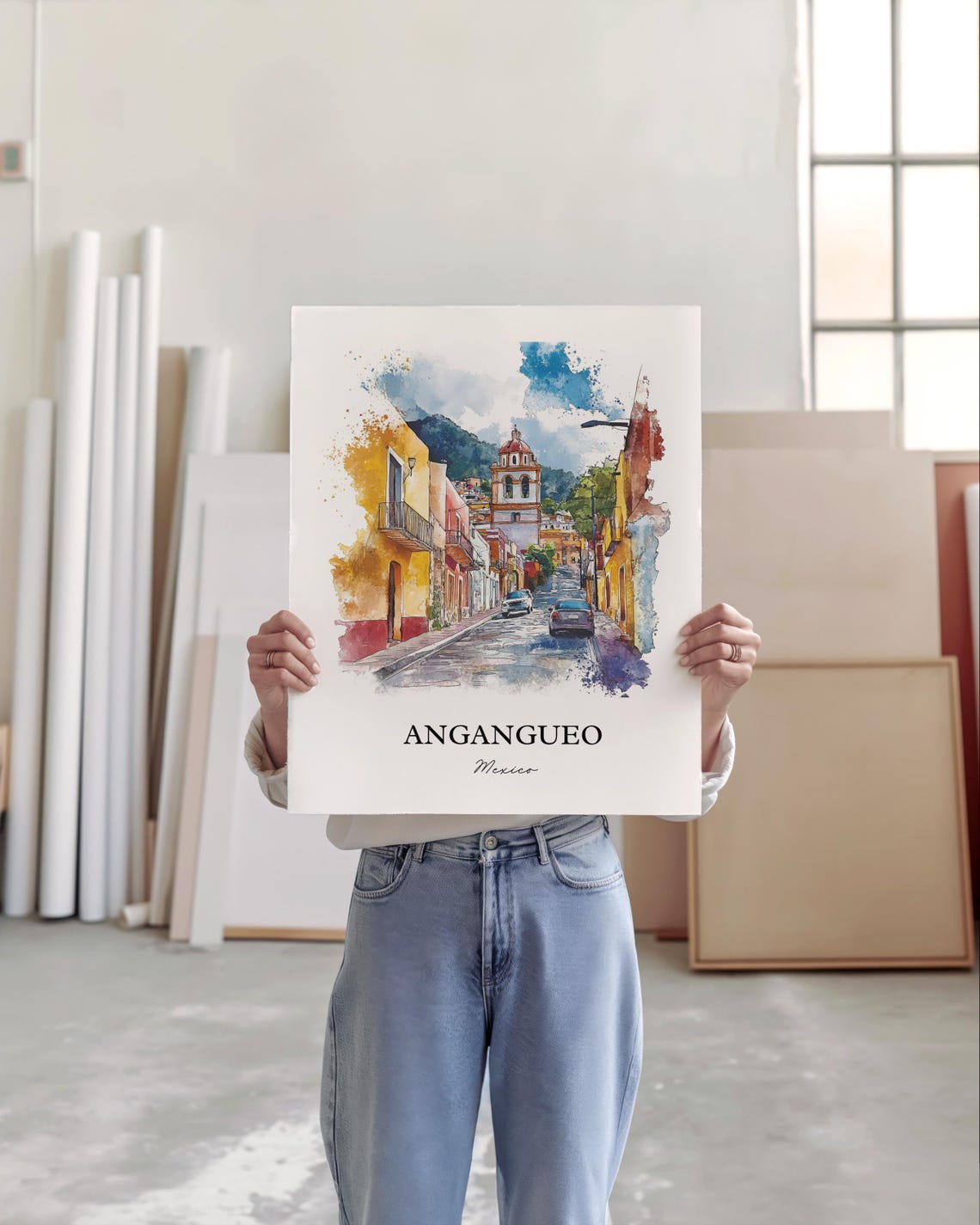 Angangueo Wall Art Michoacn Print Mexico Watercolor Gift Travel Poster Housewarming - Image 3