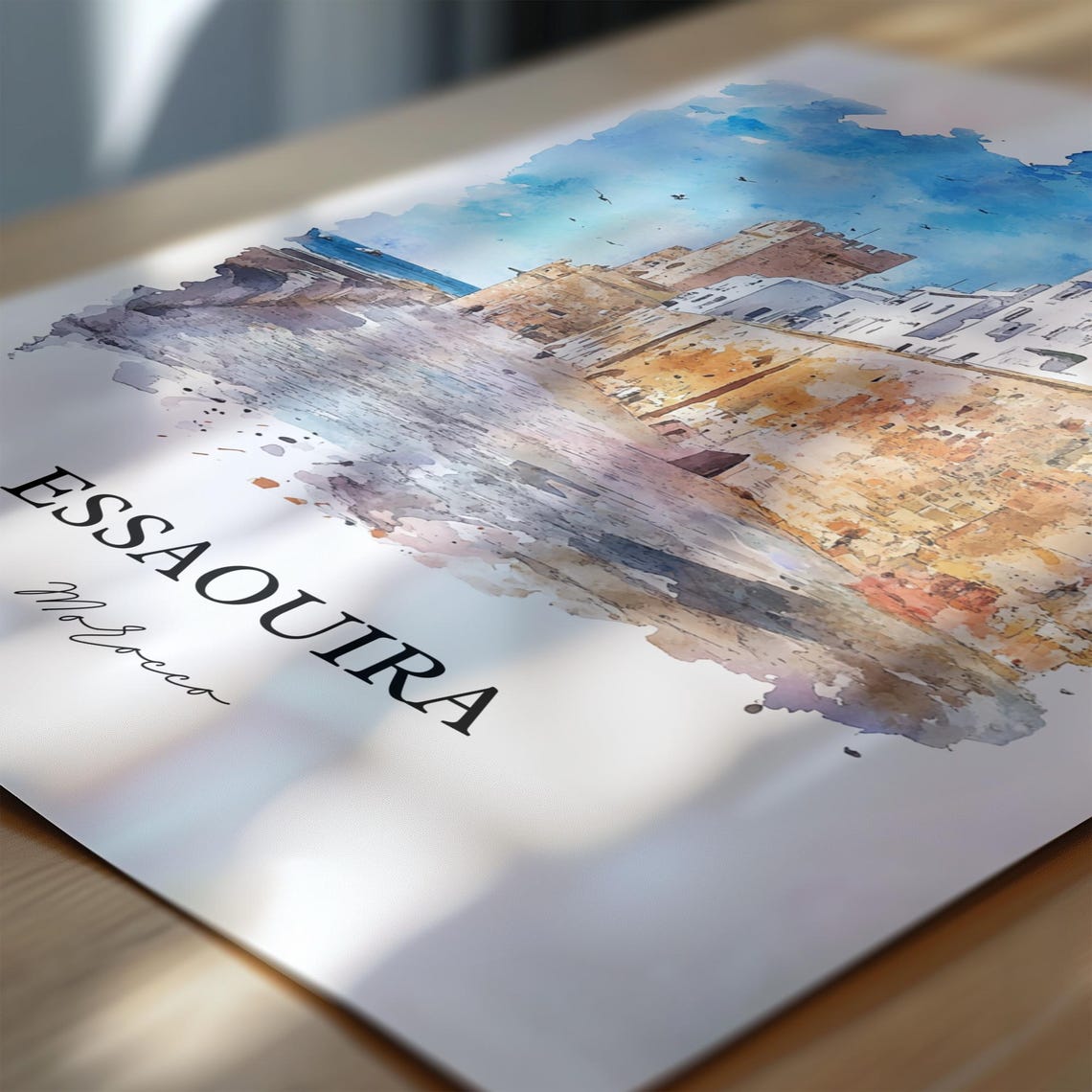 Essaouira Morocco Seaside Ramparts Old Walls Watercolor Poster - Image 6