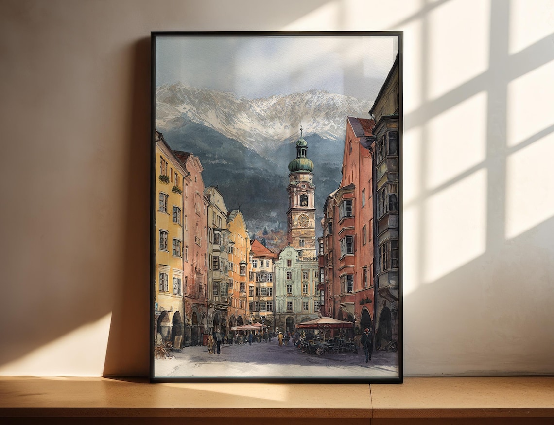 Innsbruck Austria Watercolor Travel Poster, Europe