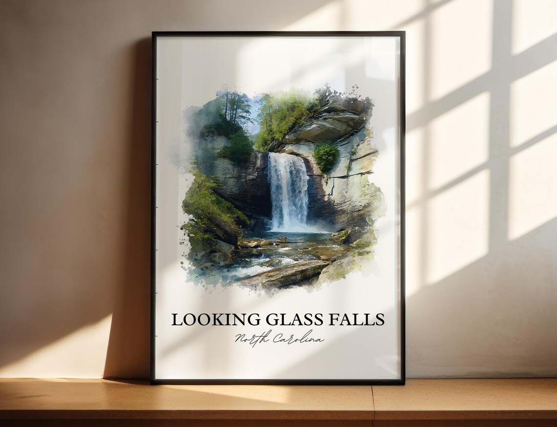 Looking Glass Falls North Carolina Roadside Ledge Watercolor Poster
