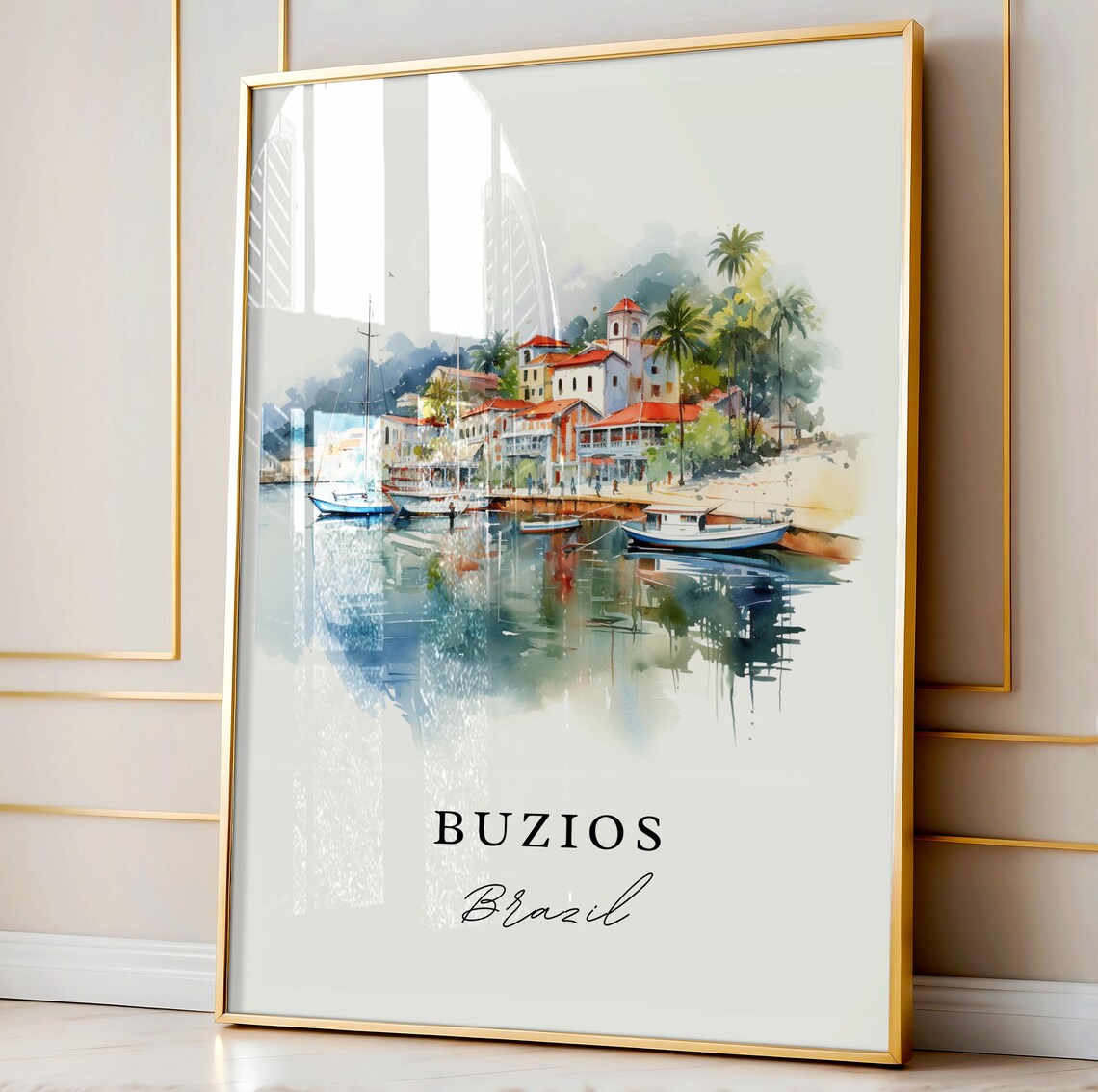Buzios Brazil Watercolor Harbor Boats Beach Town Travel Art Poster - Image 5