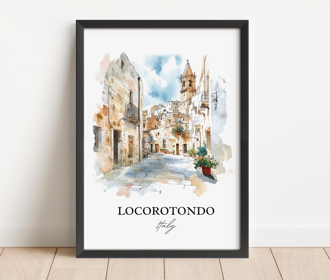 Locorotondo Italy Puglia White Village Watercolor Travel Poster - Image 3