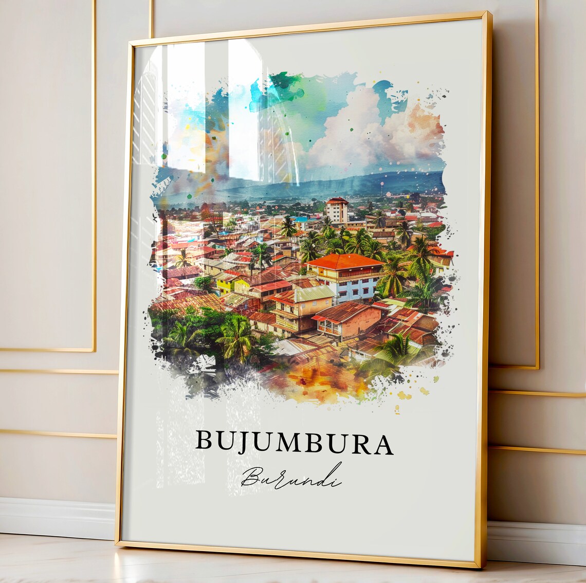 Bujumbura Burundi Watercolor Cityscape African Travel Poster - Image 4