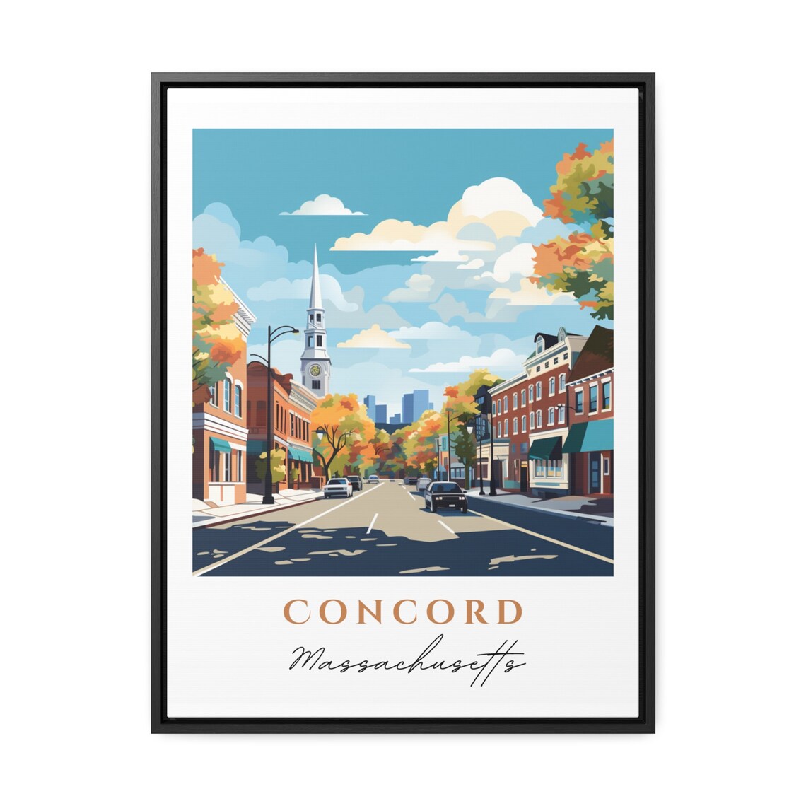 Concord Massachusetts Historic Town Street Watercolor Style Poster - Image 2