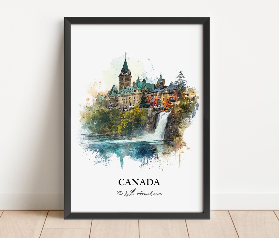 Canada Chateau Waterfall Scenic Watercolor Landmark Art Poster - Image 4