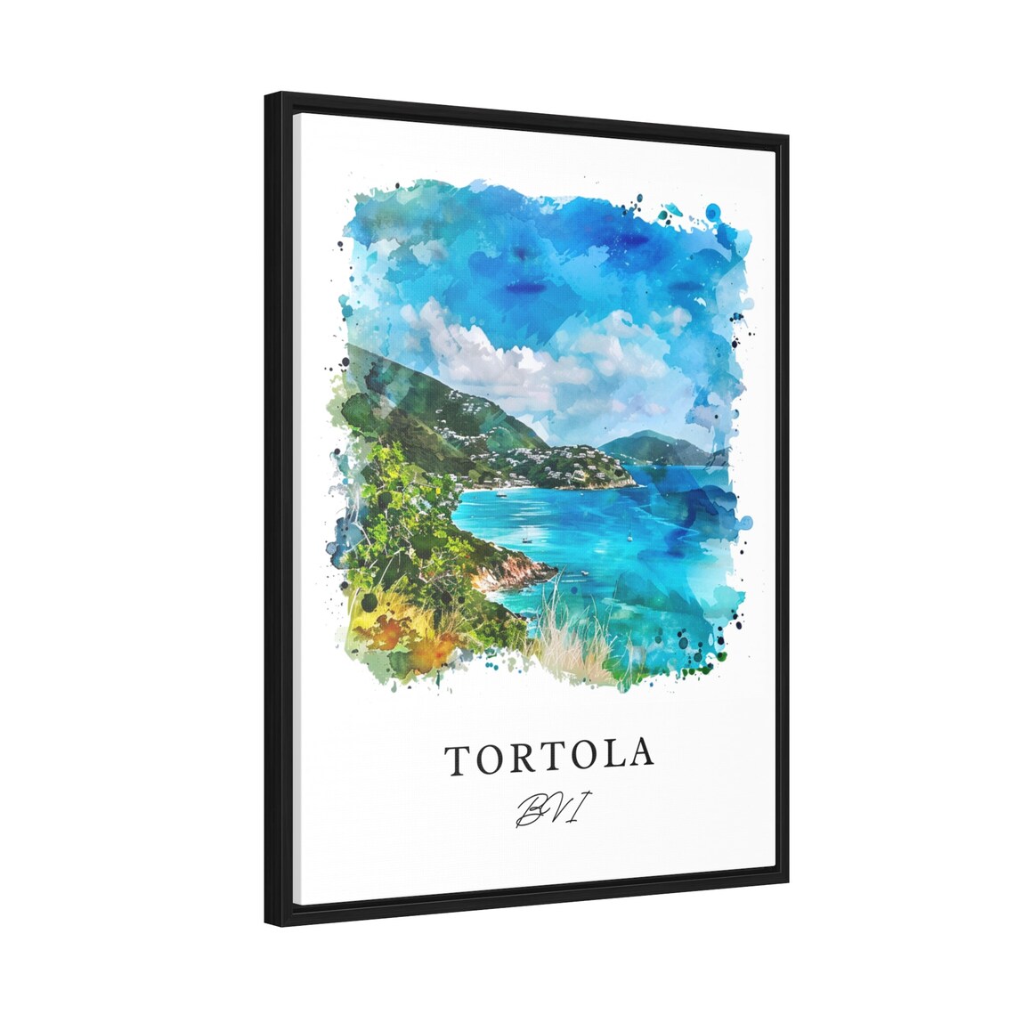 Tortola BVI Watercolor Turquoise Bay Caribbean Coast Scene Poster - Image 2
